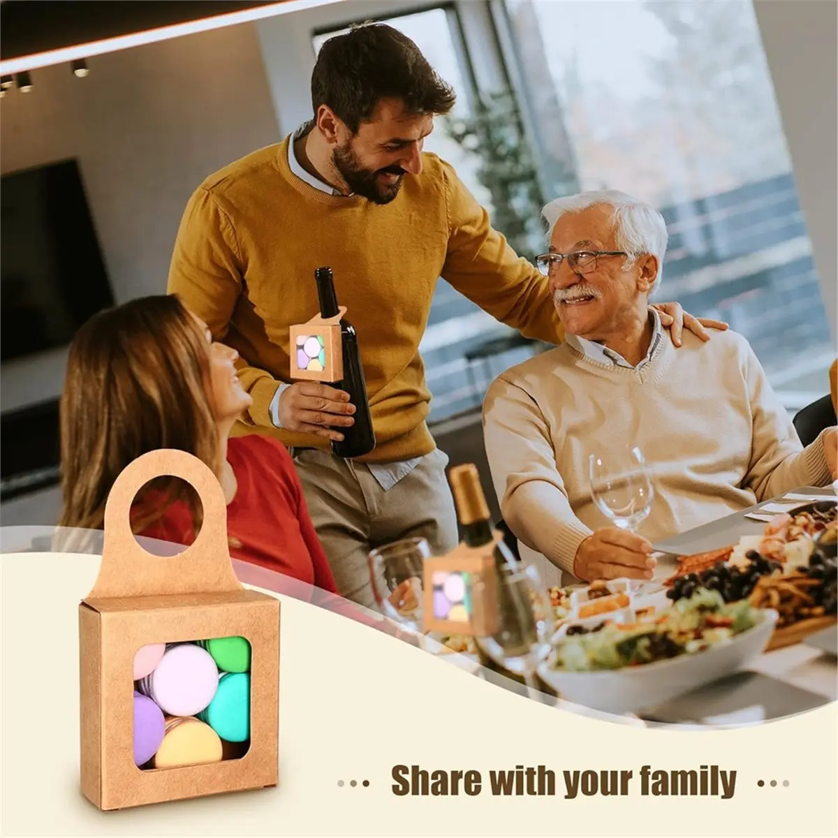 

Новая подарочная коробка для винных бутылок 2026 года, маленькая подвесная коробка с окном, подходит для пустых винных бутылок, украшений и подарков.