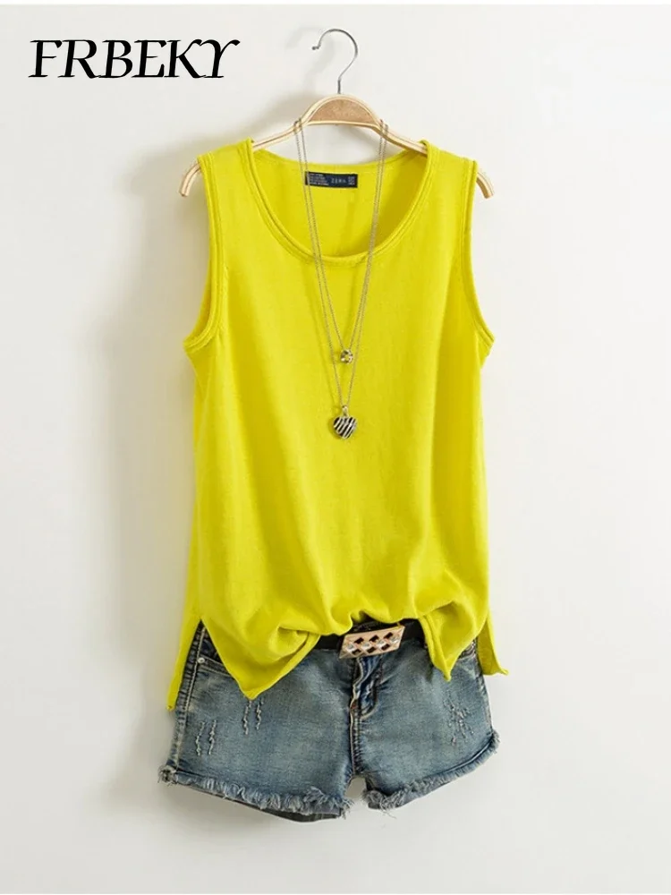 Summer New Solid Color Undershirt Work Word Sleeveless Knitted Bottoming Shirt Loose Ladies' Vest for Outside Wear Top Women