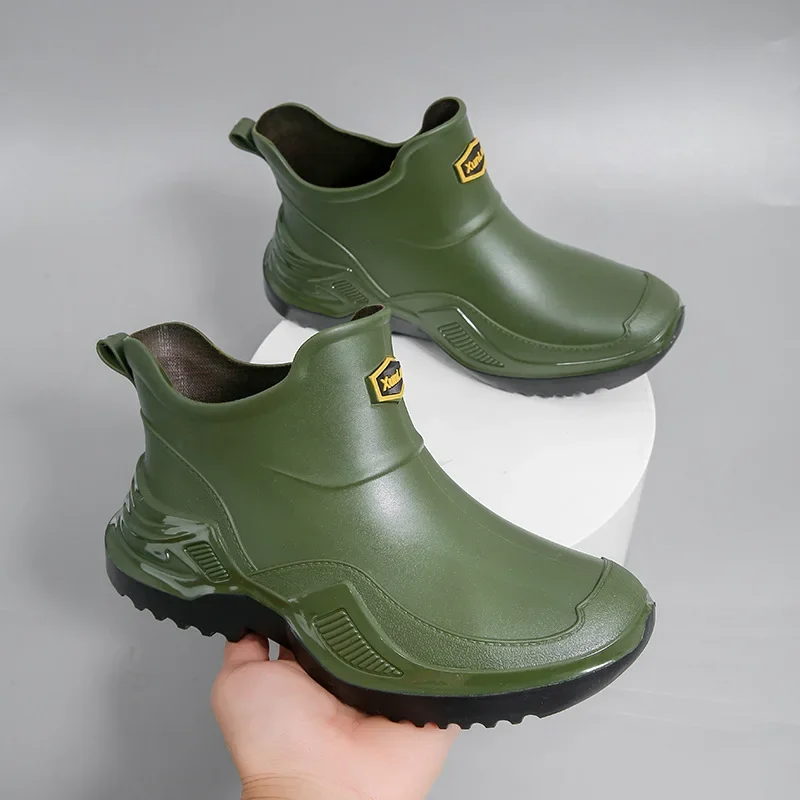 الرجال في الهواء الطلق احذية المطر القصيرة سميكة المضادة للانزلاق مقاومة للاهتراء عدم الانزلاق الأحذية البلاستيكية الكورية نمط أسود أحمر Shoes2026 #5