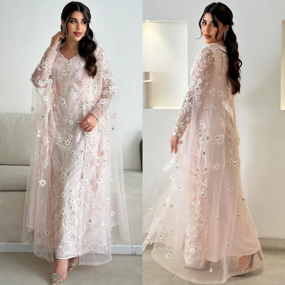 

Изысканное вечернее платье А-силуэта с аппликацией, V-образным вырезом, на заказ, для особых случаев, миди, для выпускного вечера ﻿