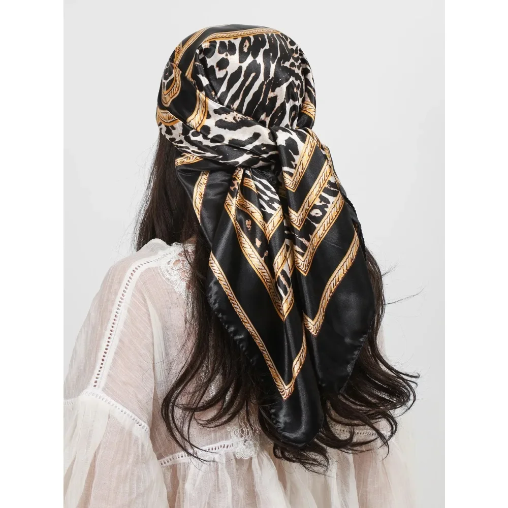 

Head Scarf Women Luxury Brand Square 90*90cm Silk Foulard Satin Bandana Soft Neckerchief Hijab Hair Scarves For Ladies