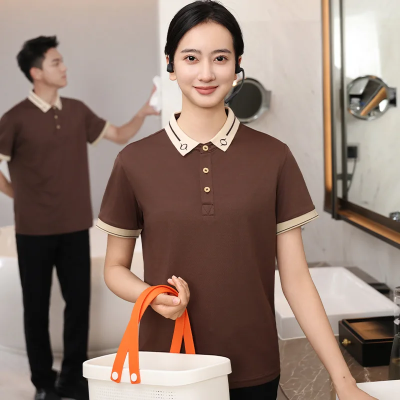 

Футболки с коротким рукавом для униформы уборщиков в отелях, торговых центрах, больницах, на объектах общественного пользования, летняя одежда для персонала по уборке.