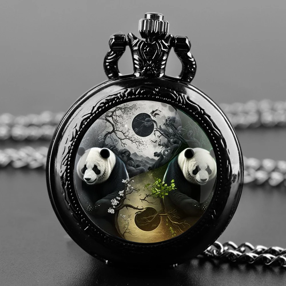 Reloj de bolsillo de cuarzo para hombres y mujeres, cadena de reloj con colgante, Panda creativo, Yin y Yang, lindo, regalos de joyería para niños