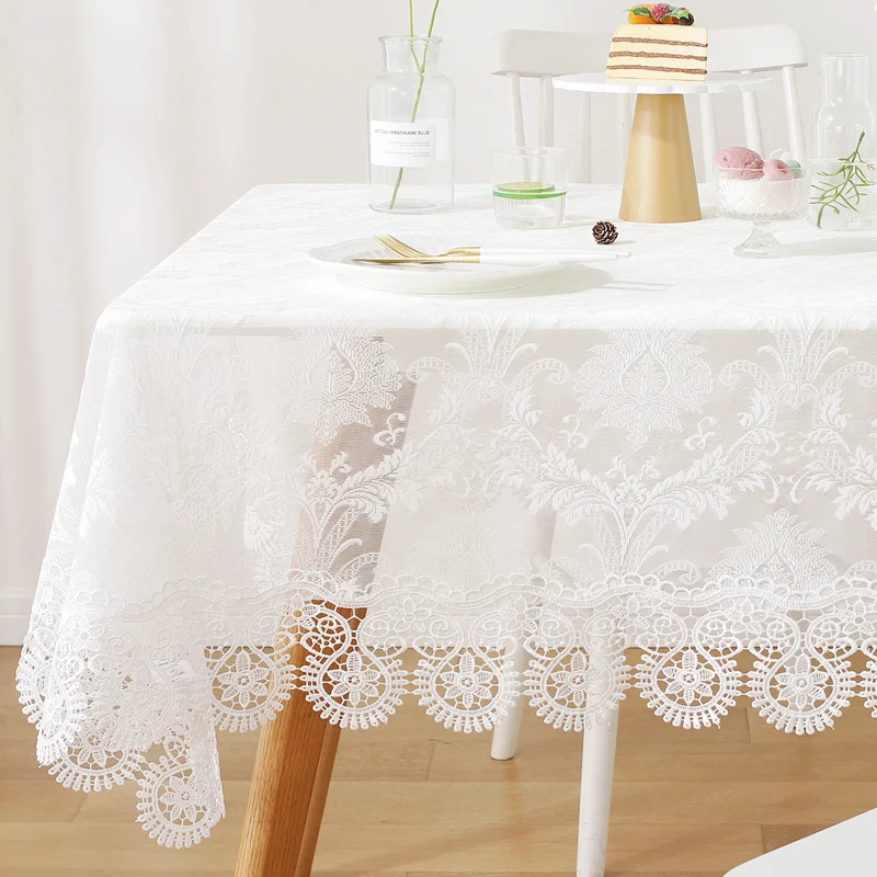 White Table Cloth Glass Yarn Lace Rectangle Table Cover Simple Hollow Out Europe Embroidered Table Dining Tablecloth Dust Cover