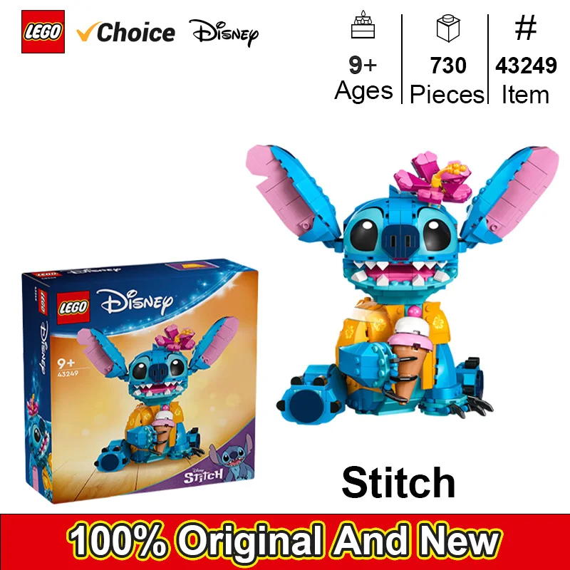 LEGO 43249 Stitch 730 Pcs DIY Toys For Boys Girl Buildable Figure with Ice Cream Cone, Fun Disney Gift for Girls, Boys and Love