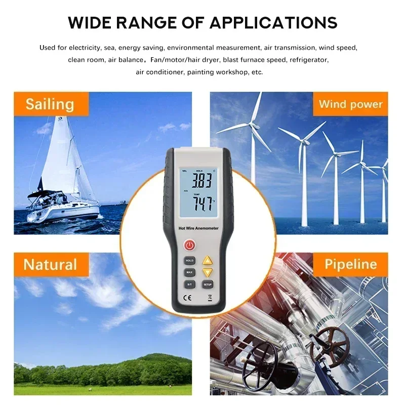 New HT-9829 High Sensitivie Digital Portable Wind Speed Meter Hot Wire Thermal Anemometer Anemometro Measuring Instruments