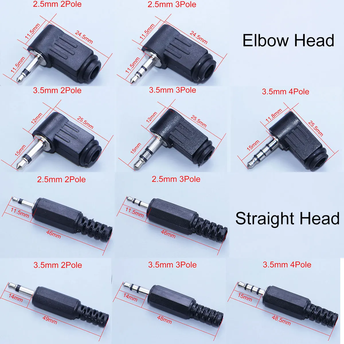 YanXi 2.5mm / 3.5mm Audio Plug Mono Stereo Headset Jack Headphone Jack Connector Microphone Black Audio Plug Adapter Connector