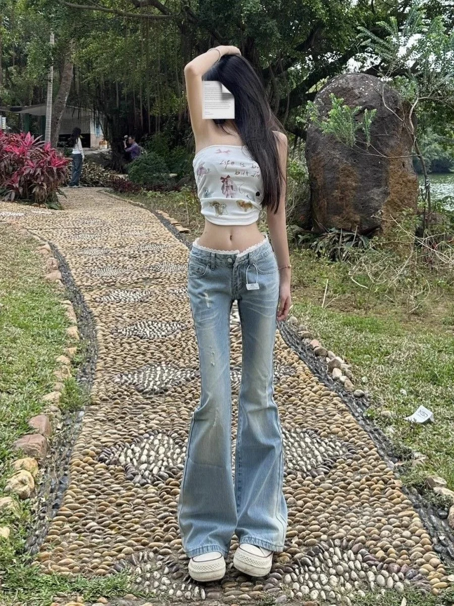 

Джинсы Bootcut, женские джинсы с низкой талией, женский декор, палаццо, поездка на работу, Harajuku, женские легкие попки, функциональный принт, красочная версия, женская