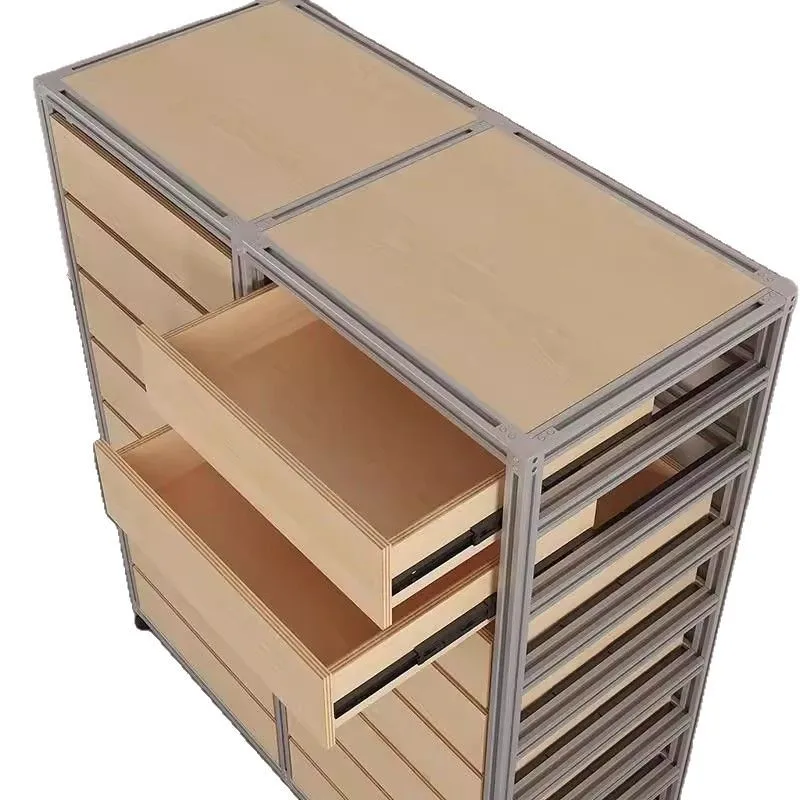 

Medieval, aluminum, birch, side cabinets, drawers, multi-function