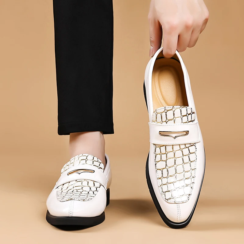 Men Glossy Crocodile Embossed Loafers Slip On Formal Business Office Banquet Dress Shoes Multiple Colors Gentleman Big Sizes