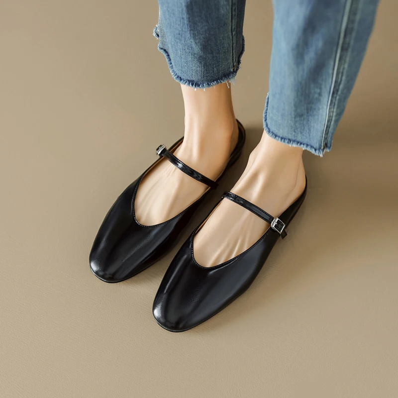 Women Mules Concise Comfortable Casual Flats Spring Summer Office Ladies One Strap Mary Janes Retro Style Shoes Woman Size 43