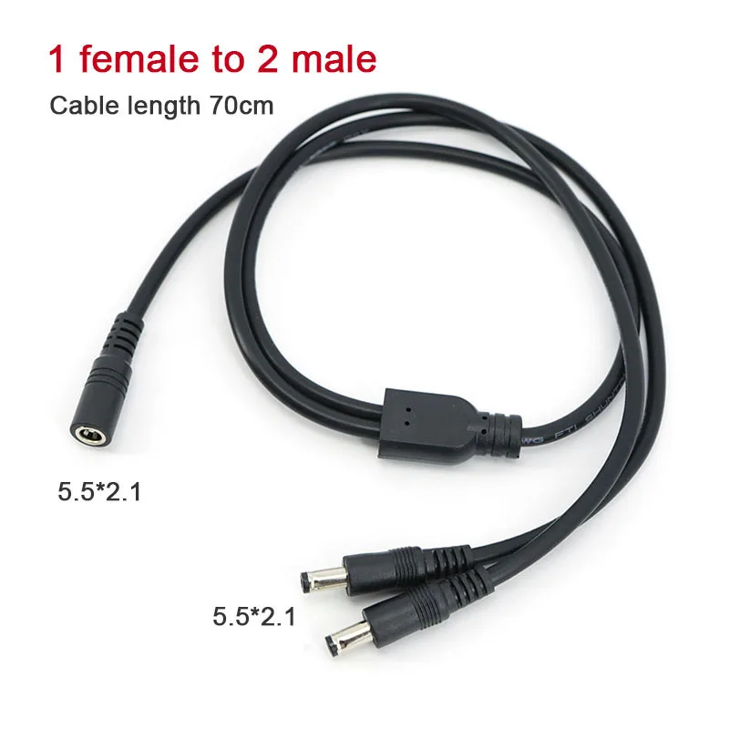 70cm 18awg 12V DC Power Supply Splitter Plug 1 Female to 2 way Male connector Camera Cable CCTV Accessories Adapter