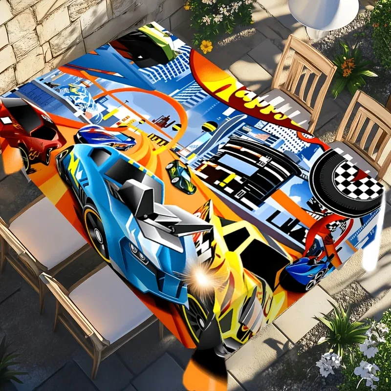 1pc Racing Theme Birthday Party Tablecloth, Polyester Printed Rectangular Tablecloth.PMJ