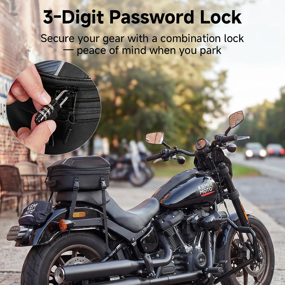 Motorcycle Tail Bags with Combination Lock Expandable EVA Hard Shell Rear Seat Bag Sissy Bar Luggage Bag for Commuting Touring