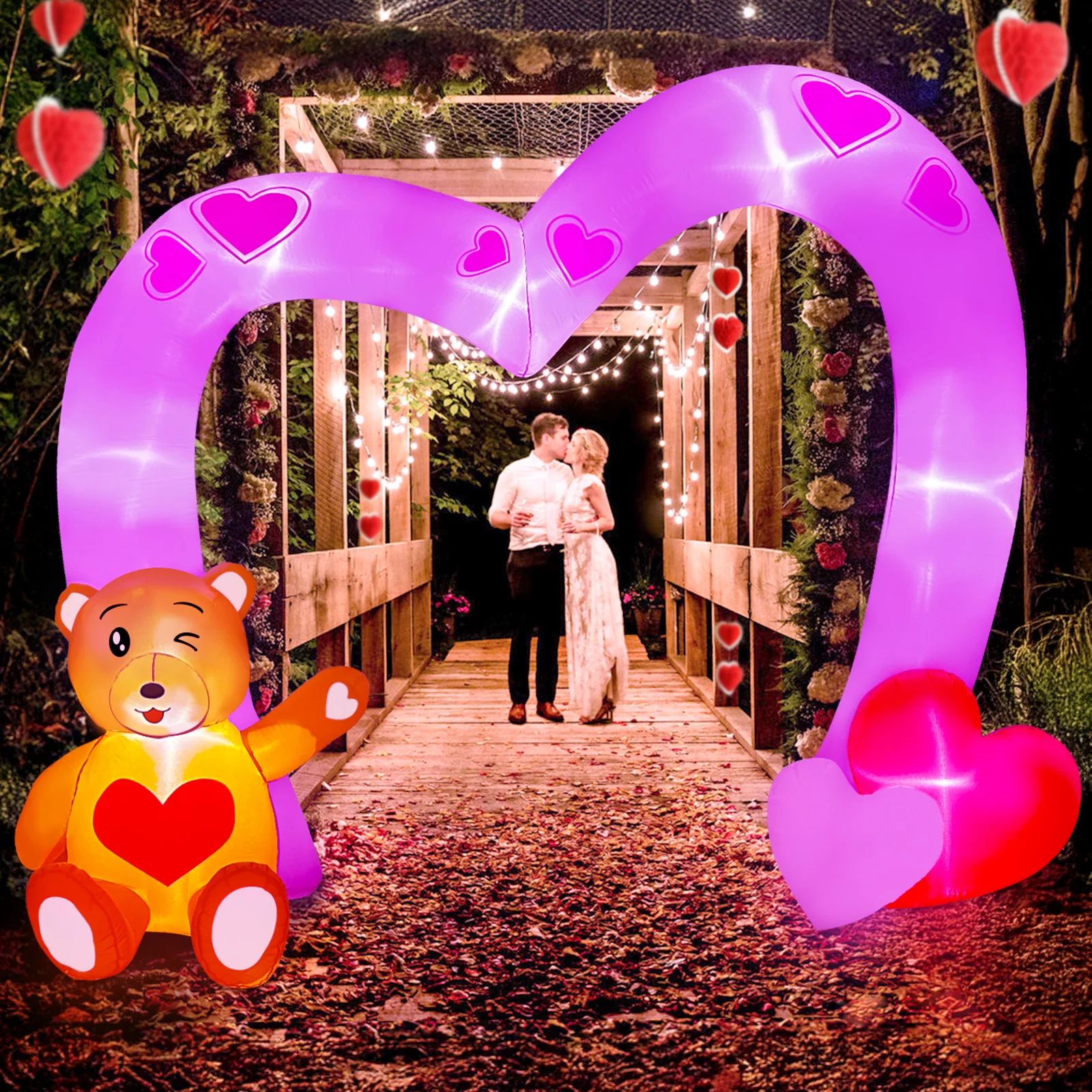 10FT Valentines Day Inflatables Outdoor Decorations, Heart Shaped Archway Inflatables Valentines Blow Up Yard Decorations