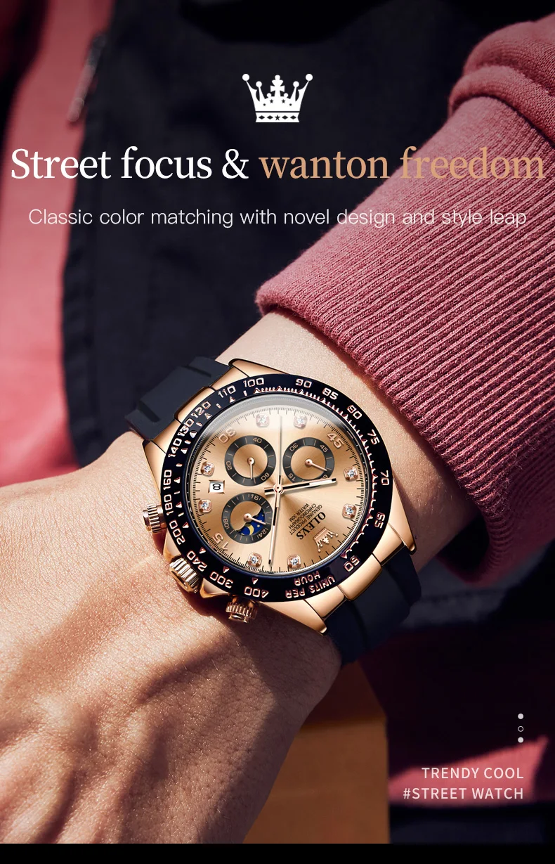 OLEVS 2875 Original Luxus Marke Quarzuhr für Männer Silikon Armband Chronograph Auto Datum Wasserdicht Mond Phase Mann Sport Uhr – Detail 12