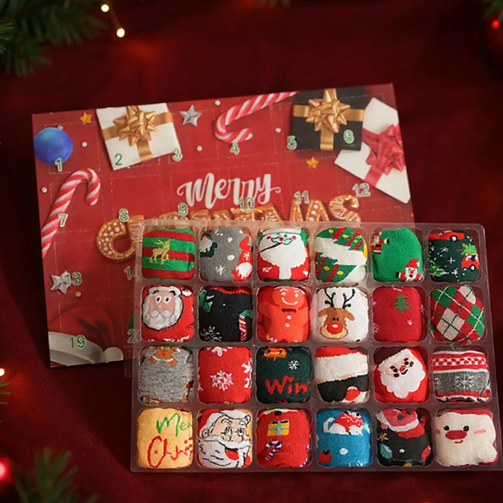 Socken Advent Weihnachtskalender 24 Tage Countdown Advent 12 Paar weiche Crew-Socken für Damen Herren Erwachsene Teenager Urlaub