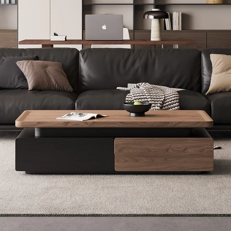 Second-hand coffee table living room home 2026 new high-end minimalist color-blocking solid wood storage tea table