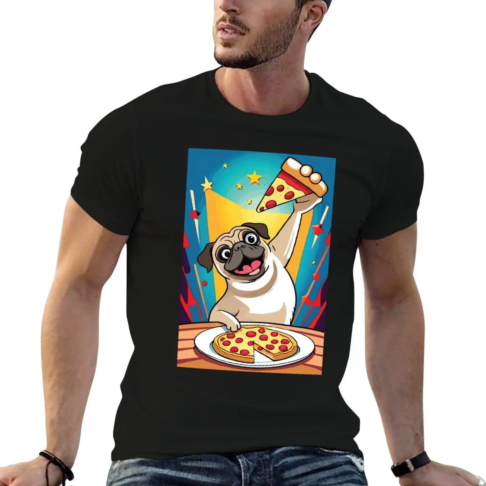 pug dog eating pizza T-Shirt funny costumes essential t shirt mens t shirt