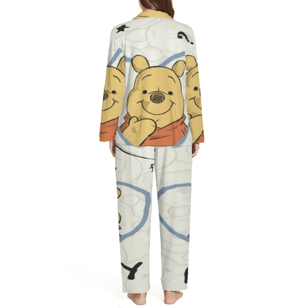 Conjunto de pijamas de algodón de Winnie de Disney The Pooh para hombres y mujeres, pijamas casuales con estampado de muñecos de fresa de manga largaDisney Winnie