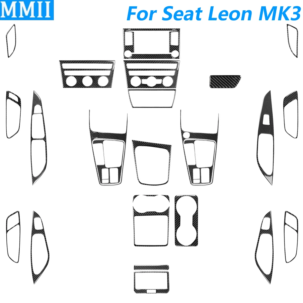 Für Seat Leon MK3 2013-2020 Carbon-Faser Zentrale Navigations-Radio-CD-Klimaanlage-Tür-Schalthebel-Verkleidungsset Auto-Zubehör Aufkleber
