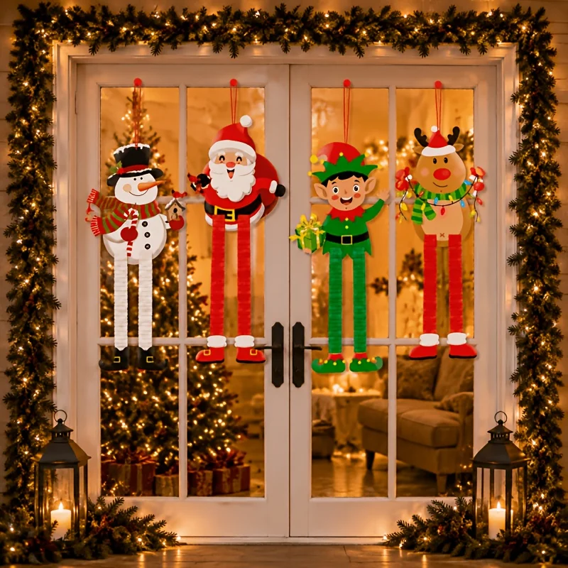 2/3/4pcs Christmas Hanging Ornaments Vintage Santa Snowman Elk Retractable Decor For Xmas Tree Door Wall Home Random Style