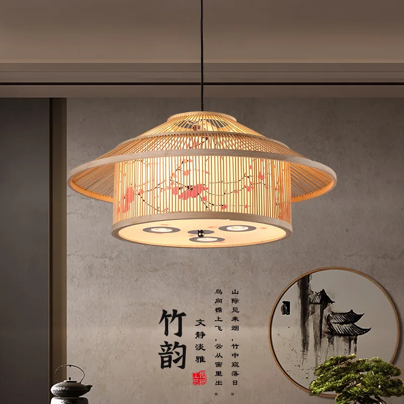 

Modern Chinese Restaurant Chandelier Box Restaurant B & B Tea Room Tatami Hot Pot Hotel Bamboo Weaving with Spotlight Lighting