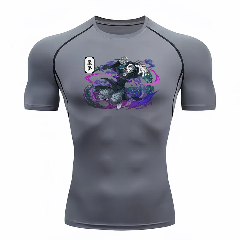 Bandai Demon Slayer Enmu Anime Print Men Compression T-Shirt, Quick Dry Breathable Gym Running Workout Fitness Sportswear