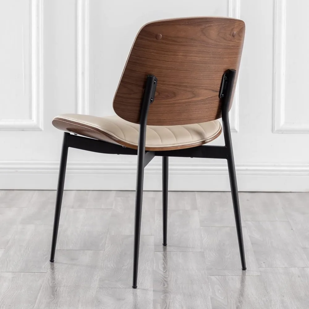 Eetkamerstoelen set van 2 moderne retro kunstleren stoelen uit het midden van de eeuw met walnoot gebogen hout gestoffeerde zitting metalen poten stoelen