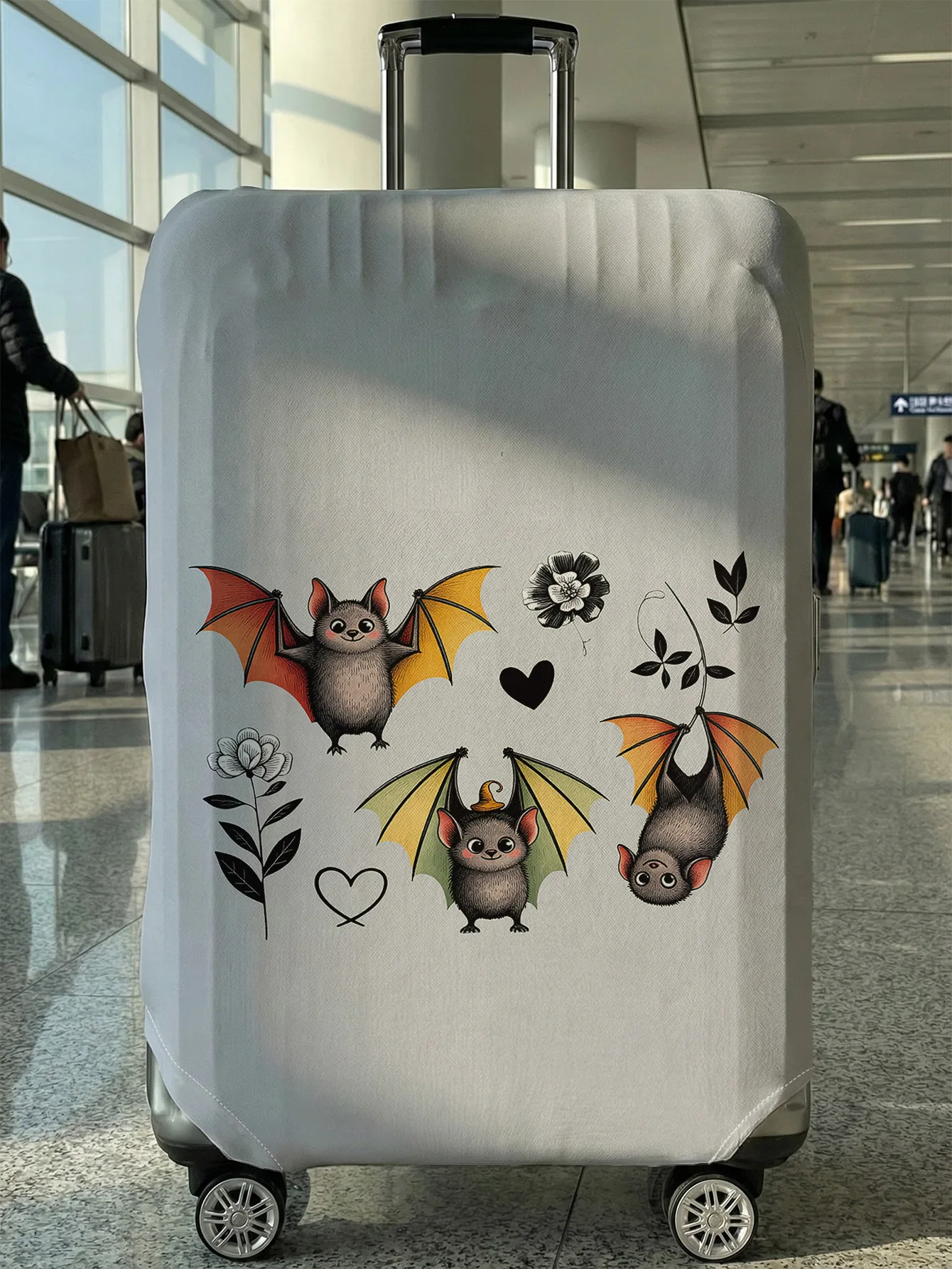 

White Base Cartoon Bat Flower Heart Luggage Cover, Suitable for 18-32 Inch Luggage Cover, Luggage Handle Glove, Travel Accessori