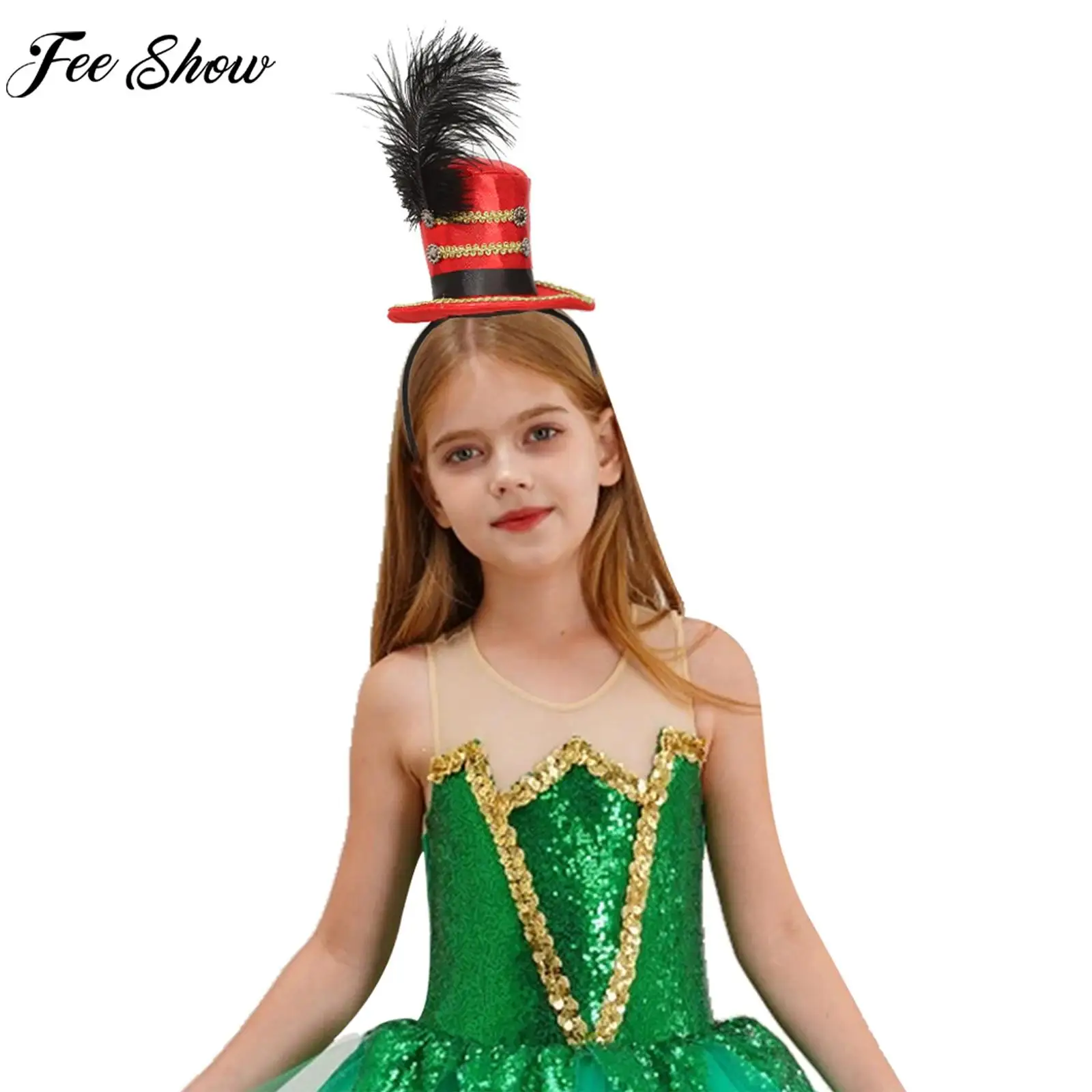 

Children Adult Circus Mini Top Hat Feather Headband Halloween Carnival Theme Party Ringmaster Soldier Cosplay Costume Accessory
