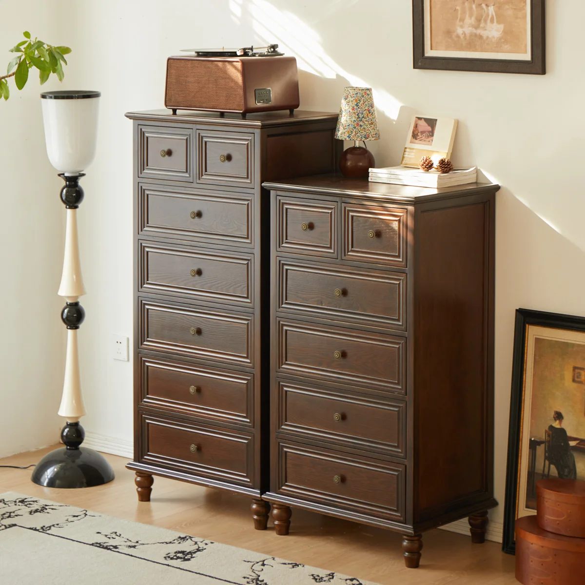 

American chest walnut five six seven solid wood locker living room bedroom storage cabinet drawer cabinet light luxury furniture