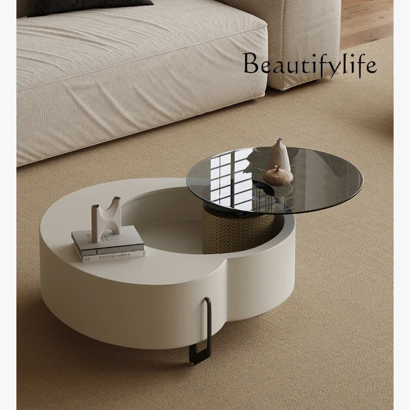 

Rotating Coffee Table Living Room Home Special-Shaped High-Grade French Special-Shaped Glass Coffee Table White