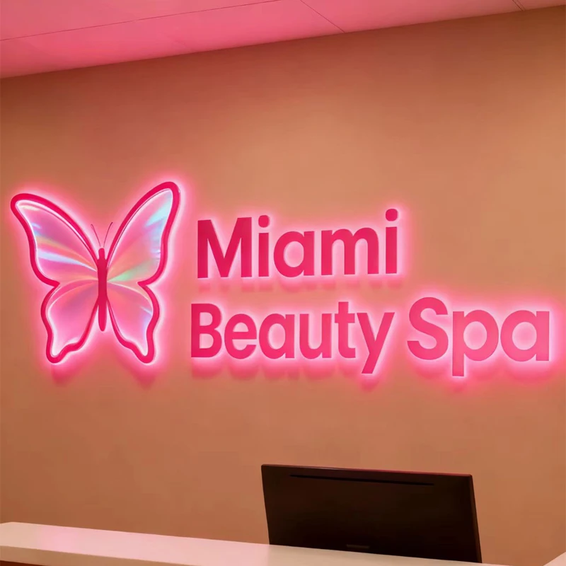 

Изготовленный на заказ 3D бизнес-вывеска с подсветкой, металлический знак для салона красоты, клиники, светодиодные буквы, Halo lit Business Logo, светящийся знак компании