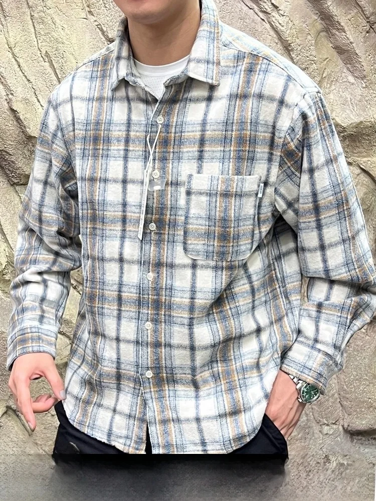 

Warm Flannel irt Men's Plaid Collarl Casual Sle Fce Lined Thiened Autumn Winter Faionable Youth Polyester Fiber