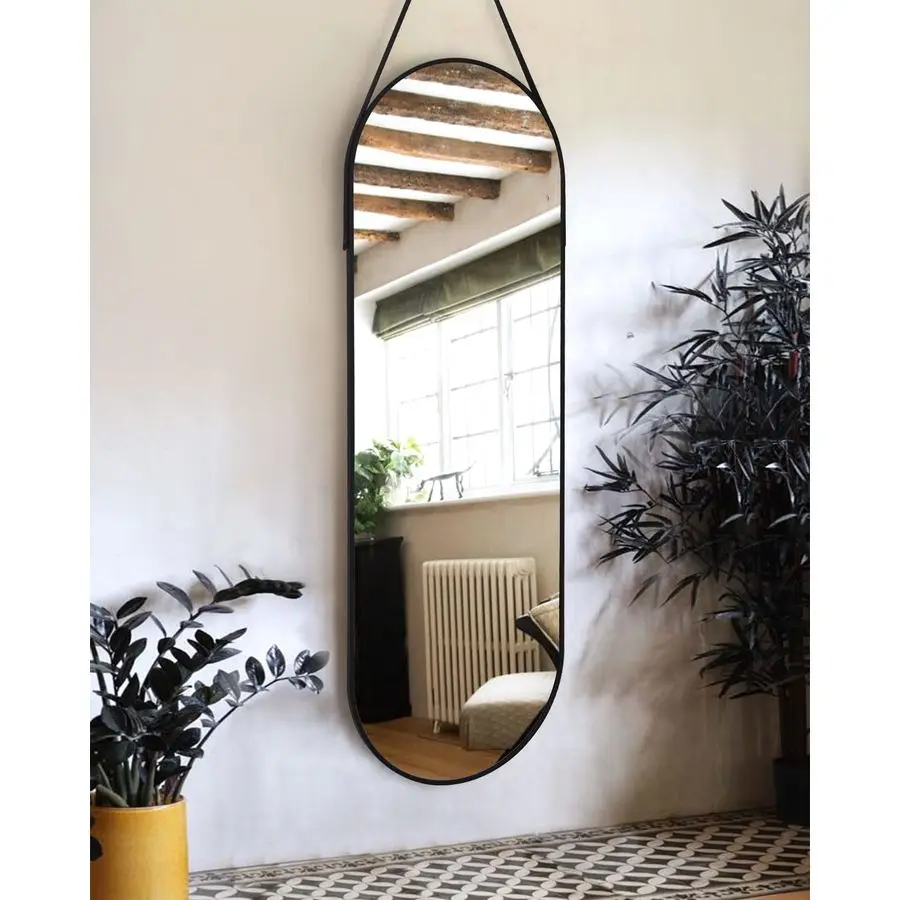 

48 x 16 Full Length Mirror WallMounted, Full Body Hanging Mirror for Wall and Door in Bedroom, Living Room, Oval with Straps, Ha