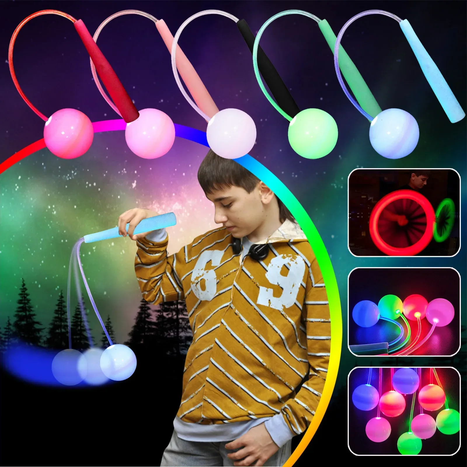 Kids Colorful Led Luminous Balls Soft Rotating Jumping Luminous Toys Children's Skipping Rope LED Light Cordless Skipping Rope