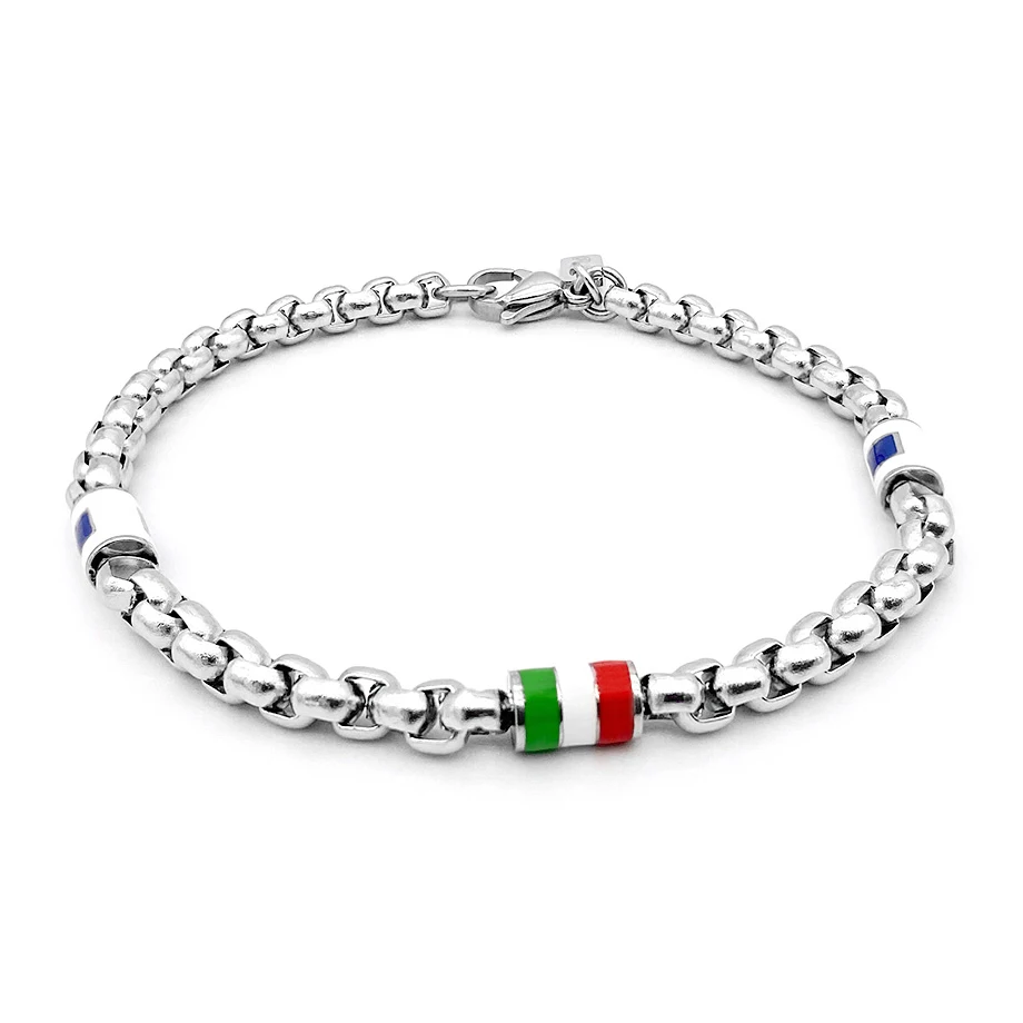 Runda Men's Stainless Steel Bracelet  Link Chain 4mm with Flag Pendant 22cm Fashion Jewelry  Bracelet Luxury Brand for Men