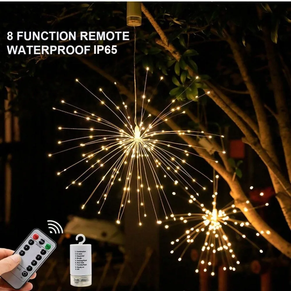 Remote Control Hanging Firework Starburst String Lights,Waterproof Copper Wire Fairy Lights for Tree Patio Wedding Holiday