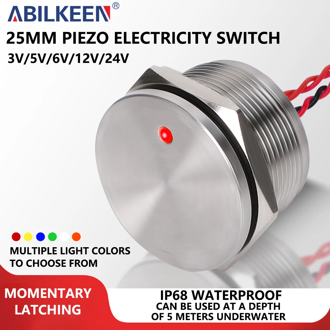 

ABILKEEN 25 мм точечный светодиодный светильник из нержавеющей стали, пьезоэлектрический переключатель 1НО 2А, функция мгновенной/фиксации, чувствительный к давлению переключатель
