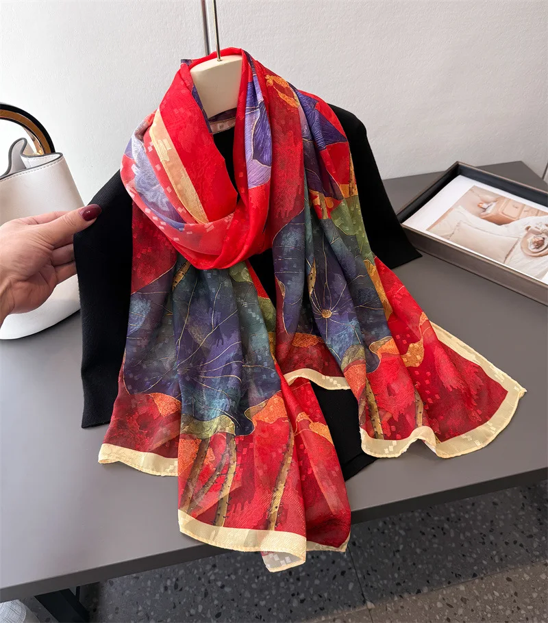 

2025 Women 180*70cm Fashion Beautiful Soft Silk Scarves Popular Shawl Hijab Lady Scarf Wrap Foulard Bandanna Muffler Beach Pareo