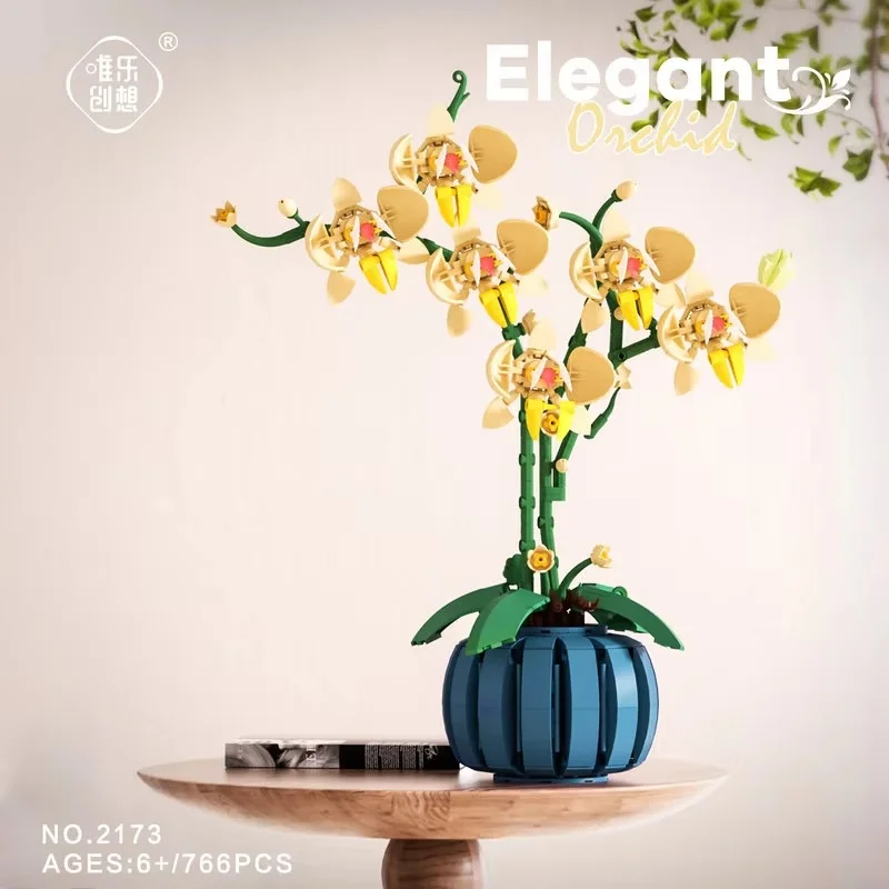 

Набор строительных блоков «Фаленопсис» — имитация искусственного цветка в горшке с вазой, сборная модель, развивающая игрушка-головоломка для девочек и мальчиков, подарок