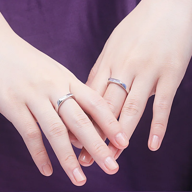 خاتم S925 مطلي بالفضة النقية عيار 18 قيراط PT950 بلاتيني إيطالي أنا أحبك Ti amo خاتم زوجين مفتوح الفم للرجال والنساء