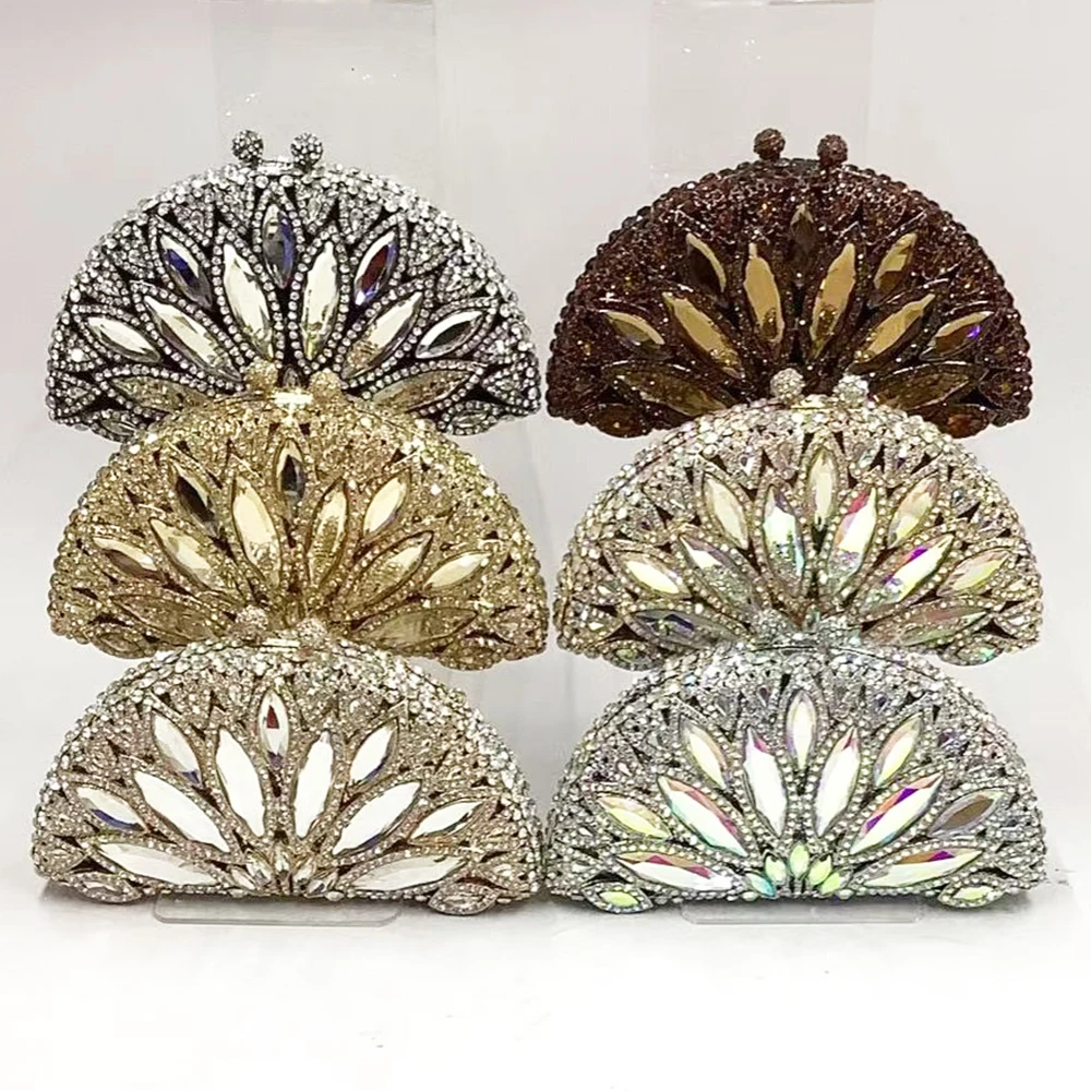

Silver/White Glass Crystal Diamond Encrusted Bridal Clutch Women's Wedding Evening Bag Hard Box Rhinestone Lady Party Handbag