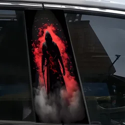 2-Piece Firefighter Silhouette Glossy B-Pillar Car Decal - Fantasy Themed Rectangular Sticker Scratch Resistant Cartoon Pattern