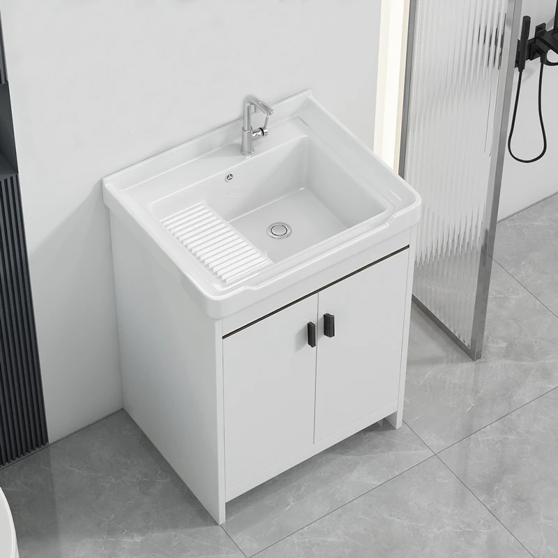 Honeycomb aluminum laundry cabinet with rubbing board combination ceramic laundry basin balcony laundry pool sink floor-to-ceili