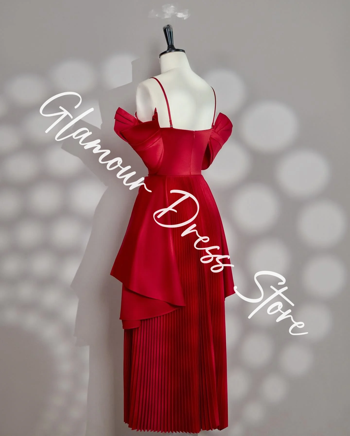 تخصيص رشيقة جيرسي ألف خط قبالة الكتف كريستال فساتين السهرة حمالة قصيرة الأكمام زيبر الظهر الأحمر برو #6