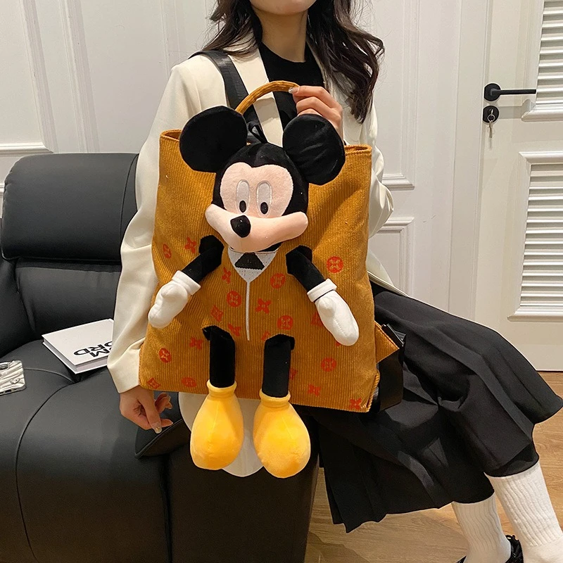 

Новый женский рюкзак с мультяшной куклой - вельветовая сумка с цветными блоками большой емкости, модная повседневная сумка для мамы и школьная сумка для студентов