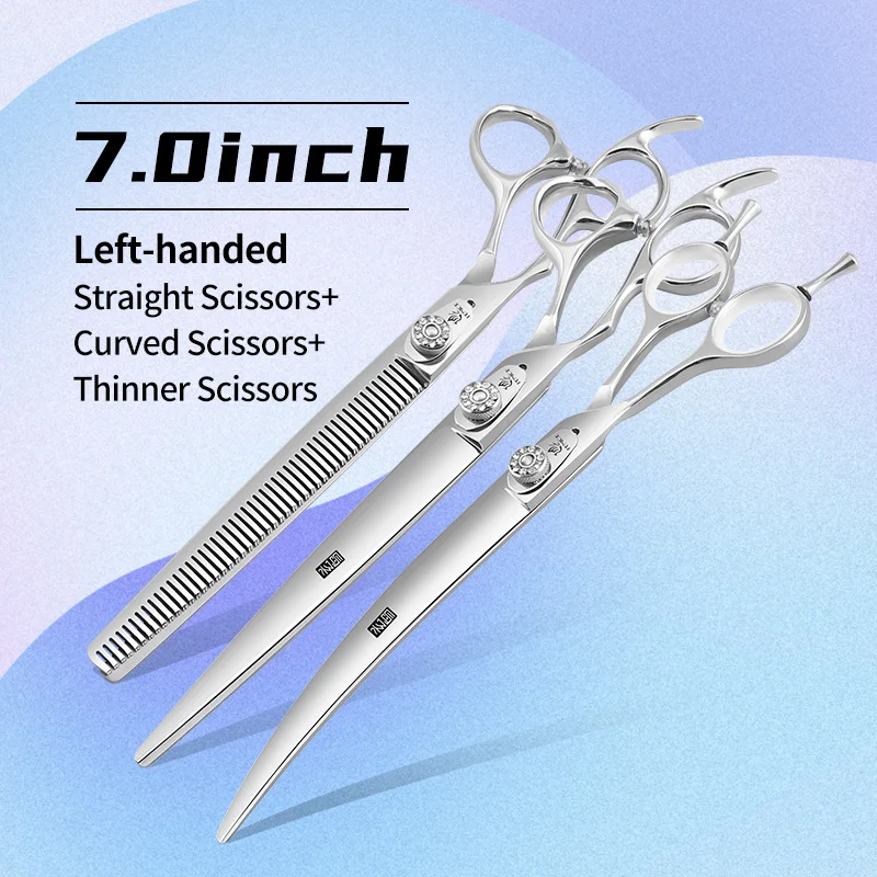 Fenice Linkshandige Professionele 7.0/7.5/8 inch JP440C Snijden Gebogen Pluizige Dunner Chunker Schaar Set Kit Hond Verzorging