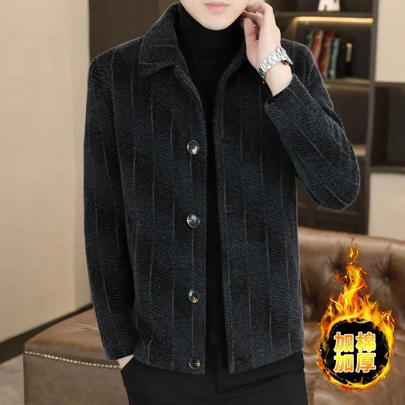 

High-end Fashion Everything Trend Handsome Slim Men's Woolen Coat Short Lapel Jacket Woolen Coat Top Cotton Thick （Winter)